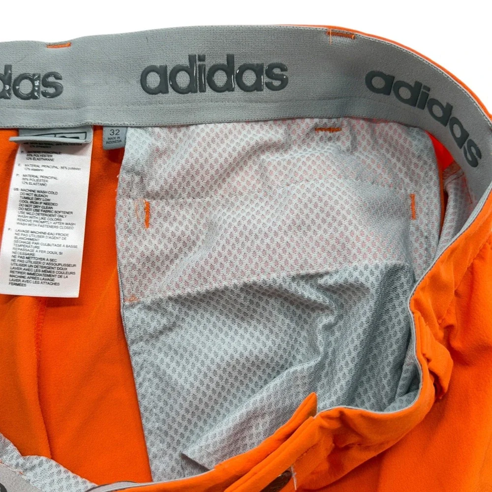 Adidas Mens Golf Shorts Orange Stretch Performance Flat Front 10